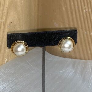 NAPIER Earrings Gold Tone & Faux White Pearl Pierced Earrings